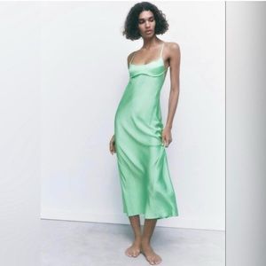 Zara Satin effect dress midi medical green